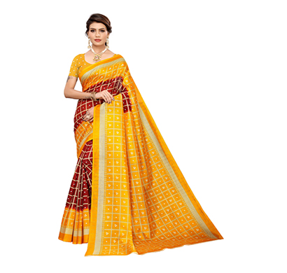 eka lifestyle (128eka) bandhani art silk casual round neck printed saree with blouse (multicolor)